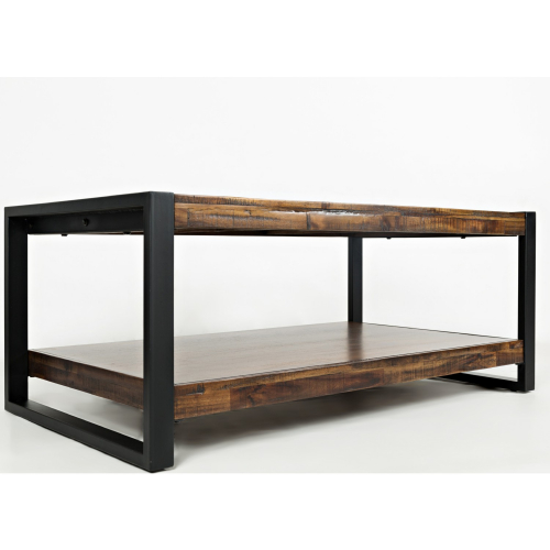 Loftworks Cocktail Table in Warm Distressed Wood w/ Square Steel Legs